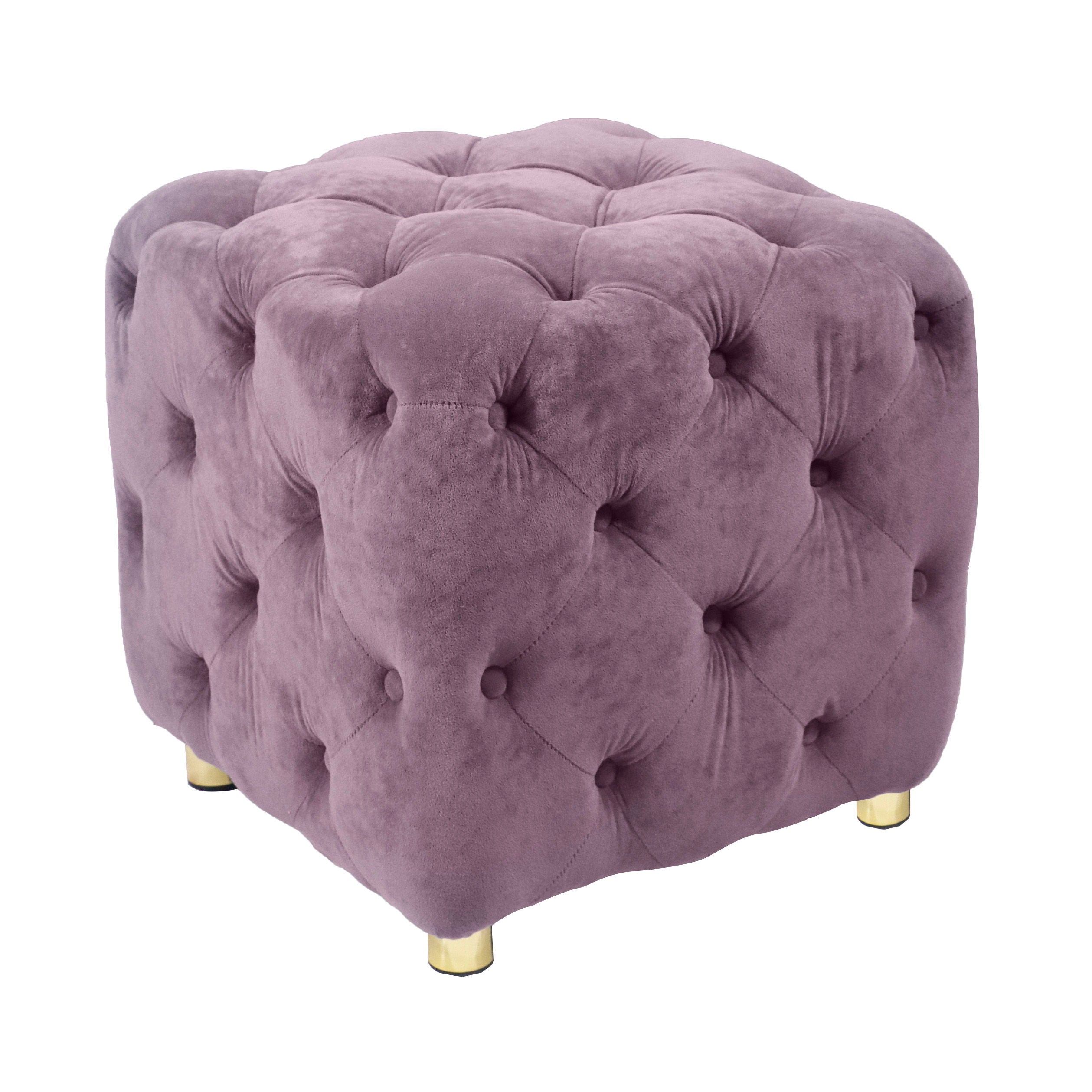 Modern Velvet Upholstered Ottoman, Exquisite Small End Table, Soft Foot Stool, Dressing Makeup Chair, Comfortable Seat For Living Room, Bedroom, Entrance - Purple