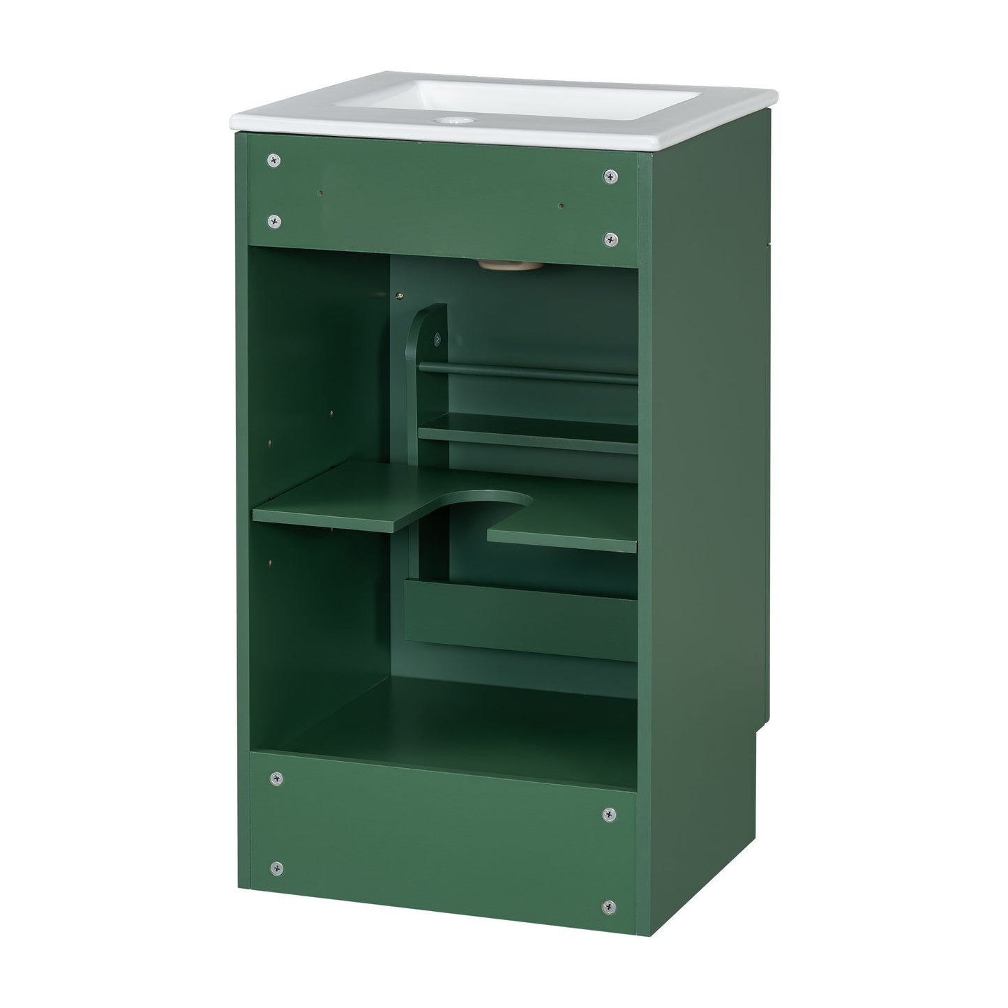 18" Bathroom Vanity With Sink, & Ceramic Cabinet With Adjustable Shelf - Green