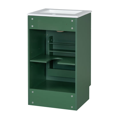 18" Bathroom Vanity With Sink, & Ceramic Cabinet With Adjustable Shelf - Green