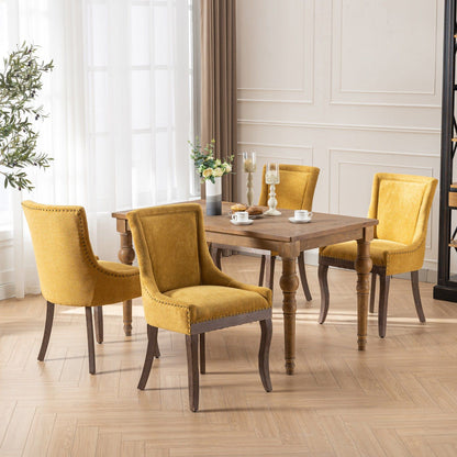 Ultra Side Dining Chair, Thickened Fabric Chairs With Neutrally Toned Solid Wood Legs, Bronze Nail Head (Set of 2) - Golden Yellow
