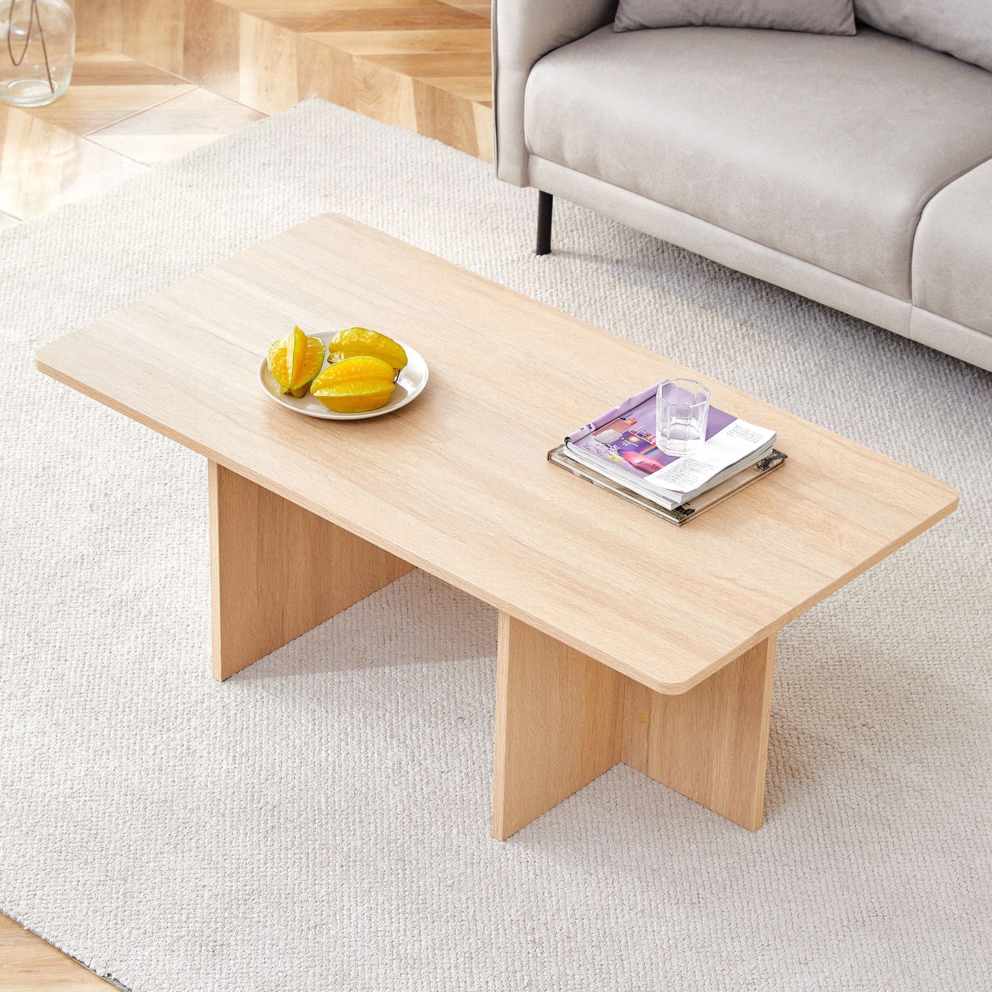 Modern Triangular Support Coffee Table, Lightweight And Stable, Perfectly Integrating Nature And Industry - Light Wood