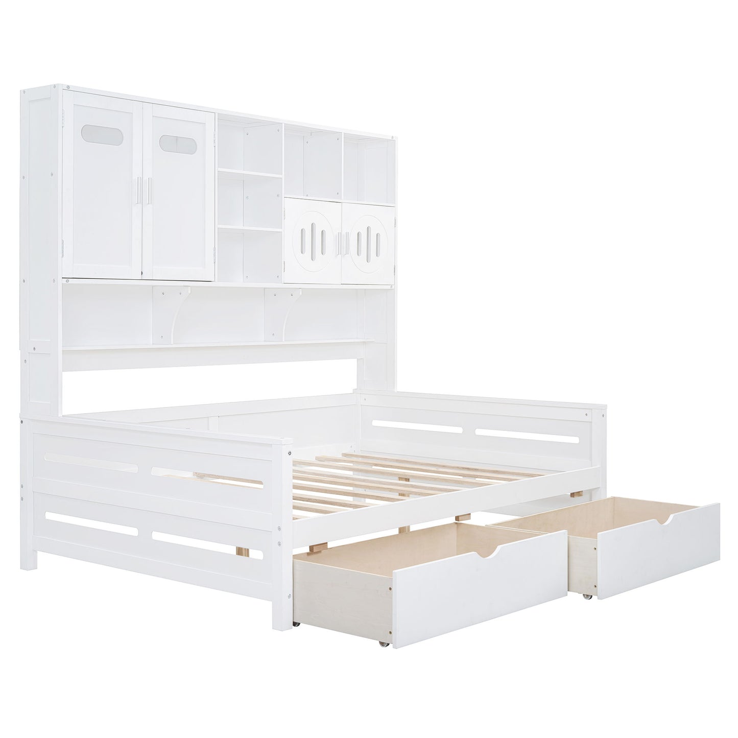 Full Size Daybed With 2 Drawers And All In One Cabinet And Shelf - White