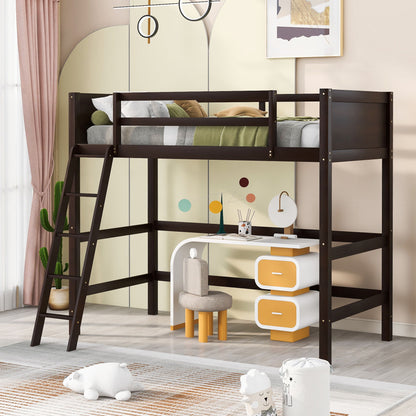 Twin Size Loft Bed With Ladder - Espresso