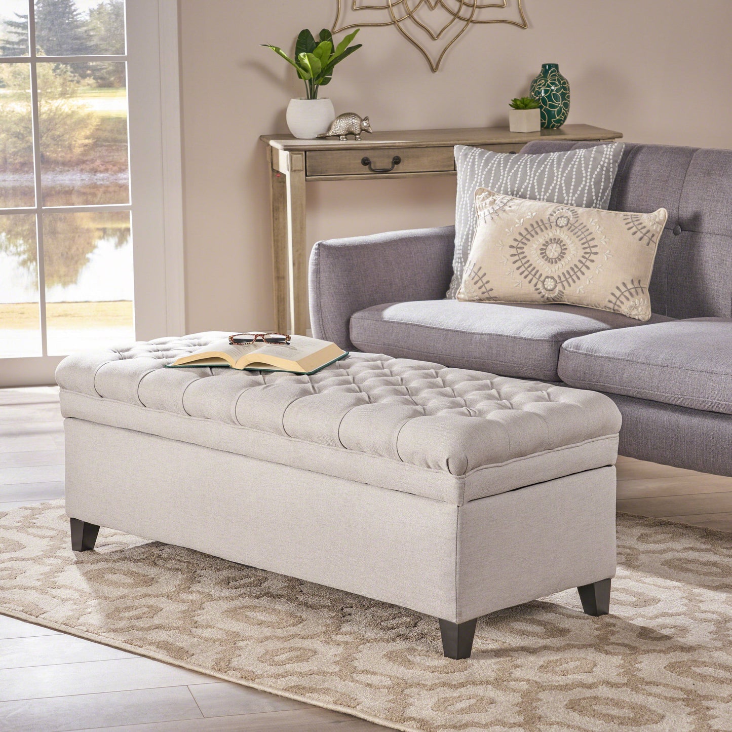 Juliana - Storage Ottoman Fabric - Light Gray
