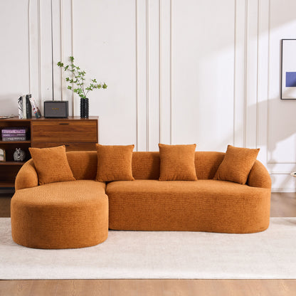 Compression Sofa: Combining Chaise Longue With 3 Seater, Wood Grain Chenille Fabric, Full Sponge Compression Sofa, Combined Sofa With 4 Pillows For Living / Home Furniture / Apartment - Orange
