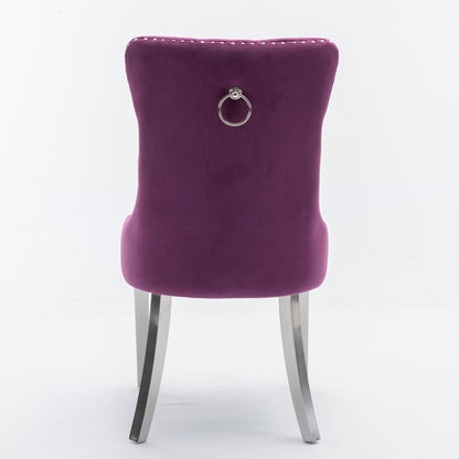 Nikki - Modern, High-End Tufted Solid Wood Contemporary Velvet Upholstered Dining Chair With Chrome Stainless Steel Plating Legs, Nailhead Trim (Set of 2) - Purple / Chrome
