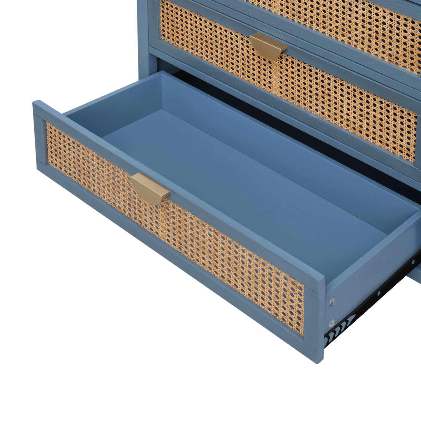 3 Drawer Cabinet Natural Rattan Suitable For Bedroom - Blue
