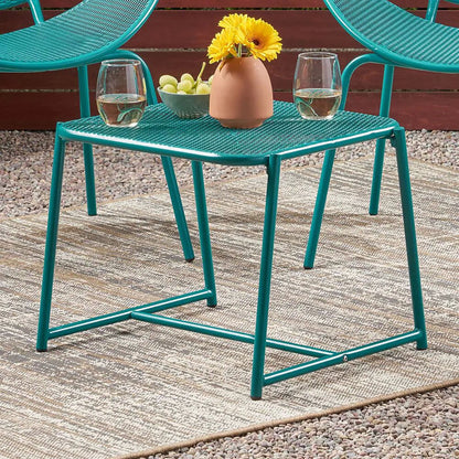 Outdoor Iron Chair With Mesh Design - Teal