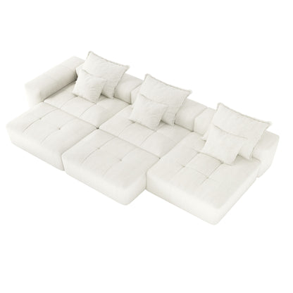 Modern Oversized Modular Sectional Sofa, Sparkling Chenille Fabric Soft Cushion Sofa With 6 Pillows, 6 Pieces Diy Combination Tufted Sofa, No Assembly Required - Beige