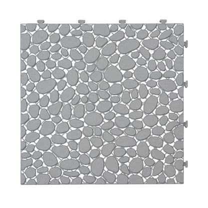 Interlocking Deck Tiles Plastic Waterproof Outdoor All Weather Anti-Slip Bathroom Shower Balcony Porch Strong Weight Capacity Upto 440 Lbs, Pebble Stone Pattern Pack Of 60 - Gray