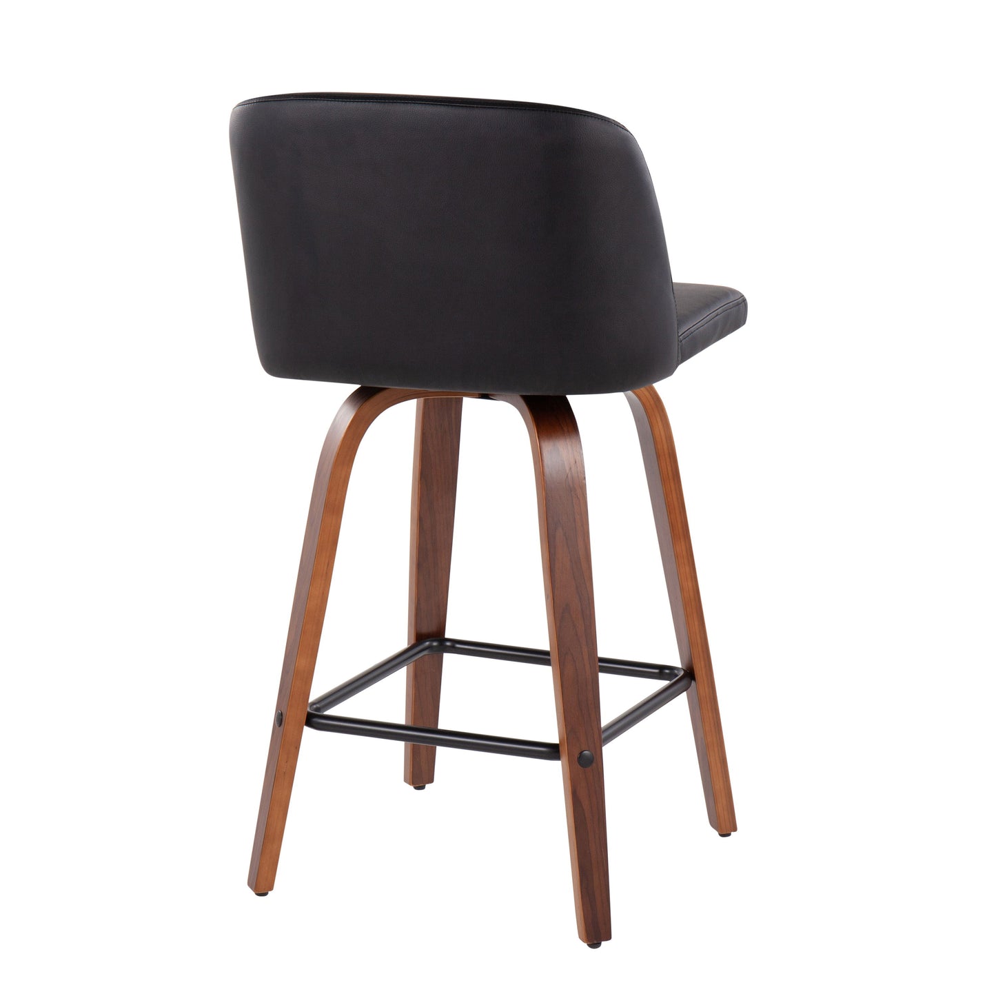 Toriano - Mid-Century Modern Fixed Height Counter Stool With Square Footrest (Set of 2) - Walnut / Black