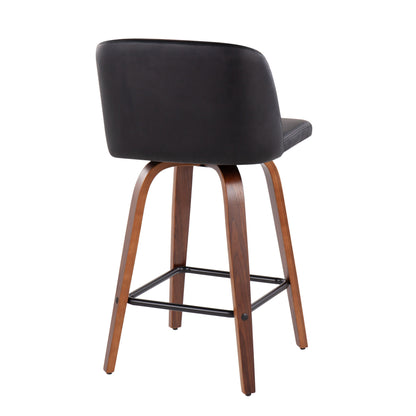 Toriano - Mid-Century Modern Fixed Height Counter Stool With Square Footrest (Set of 2) - Walnut / Black