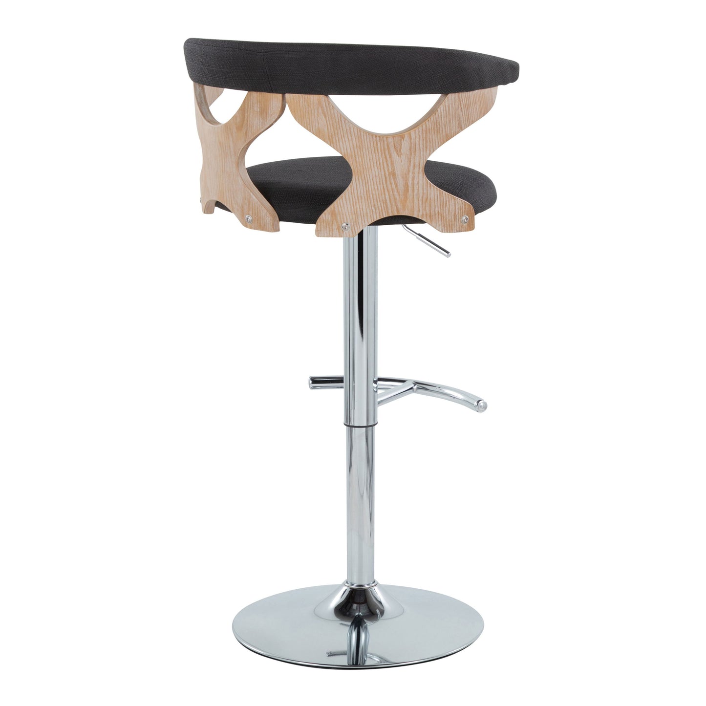 Gardenia - Contemporary Adjustable Barstool With Swivel With Rounded T Footrest (Set of 2) - Chrome / White Washed / Charcoal