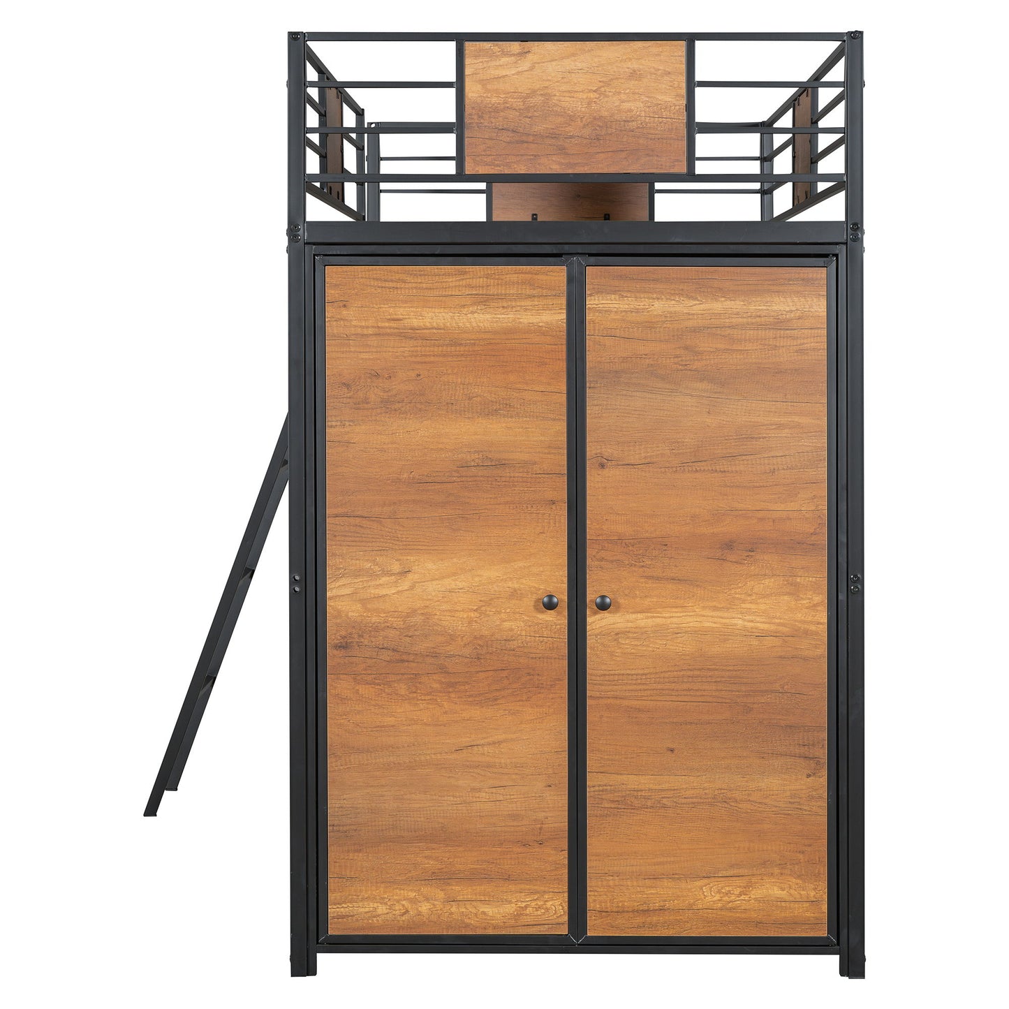 Twin Size Loft Bed With L Shape Desk And Wardrobe - Black