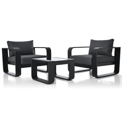 3 Piece Aluminum Frame Patio Furniture With 6.7" Thick Cushion And Coffee Table, All Weather Use Olefin Fabric Outdoor Chair - Gray / Black