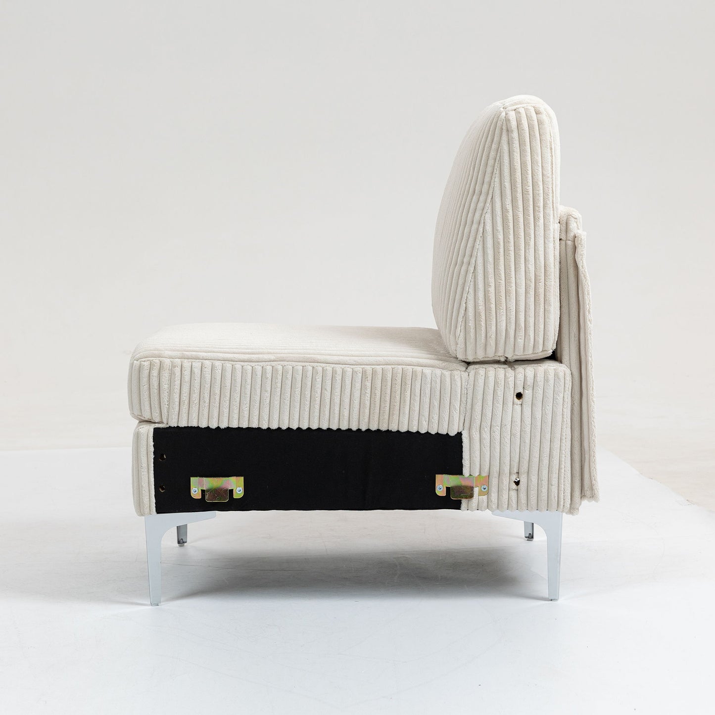 Modular Sectional Sofa Armless Seat Module, Corduroy Sectional Couch, Single Couch Modular Armless Accent Chair With Back Cushion - Beige