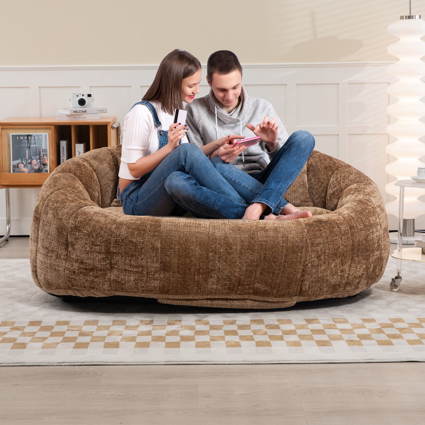 Bean Bag Sofa Lazy Sofa Durable Comfort Lounger High Back Bean Bag Chair Couch - Coffee