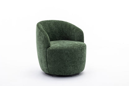 Chenille Fabric Swivel Accent Armchair Barrel Chair With Black Powder Coating Metal Ring - Green