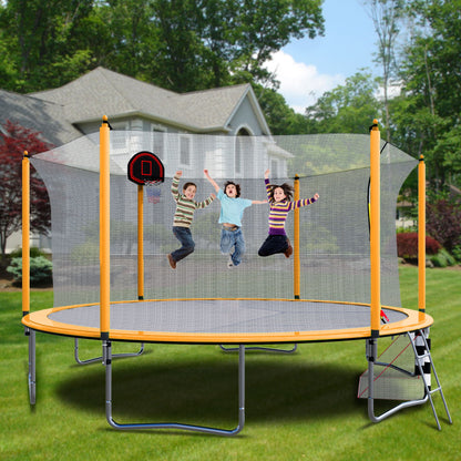 16Ft Trampoline With Basketball Hoop Pump And Ladder (Inner Safety Enclosure) With Soccer Goal - Orange