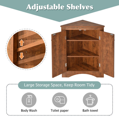 Triangle Bathroom Storage Cabinet With Adjustable Shelves, Freestanding Floor Cabinet For Home Kitchen - Brown