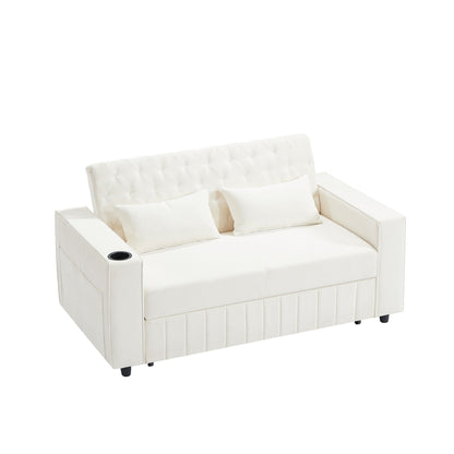 Pull Out Sofa Bed Convertible Couch Loveseat Sofa Modern Sleeper Sofa With Adjustable Backrest For Living Room - Beige