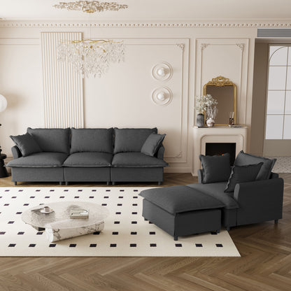 3 Piece Living Room Set Modular L Shaped Sectional Couch Upholstered, 3 Seater Sofa & Armchair & Movable Ottoman 5 Seat - Gray