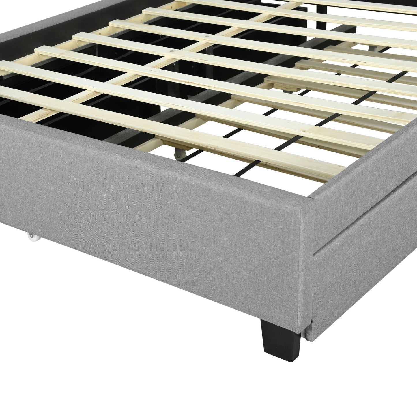 Queen Size Upholstered Platform Bed With Storage Headboard, Twin Long Size Trundle & 2 Drawers And A Set Of Sockets & USB Ports - Gray