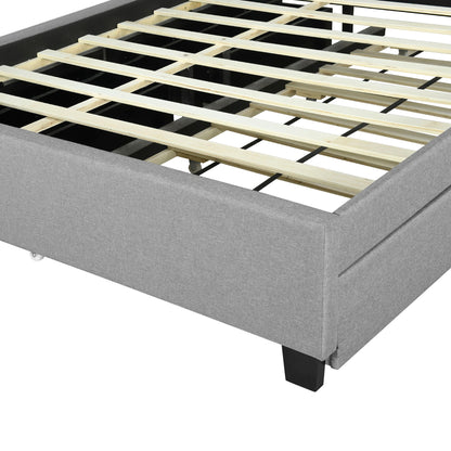 Queen Size Upholstered Platform Bed With Storage Headboard, Twin Long Size Trundle & 2 Drawers And A Set Of Sockets & USB Ports - Gray