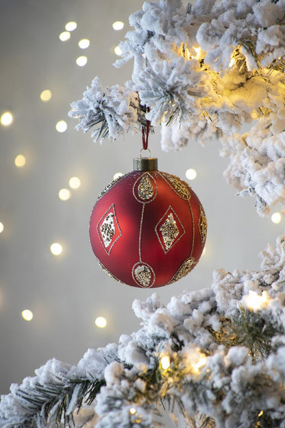 Christmas Ball Ornaments, Glass Decorative Hanging Ball Christmas Tree Ornaments For Holiday Decorations (Set of 4) - Red