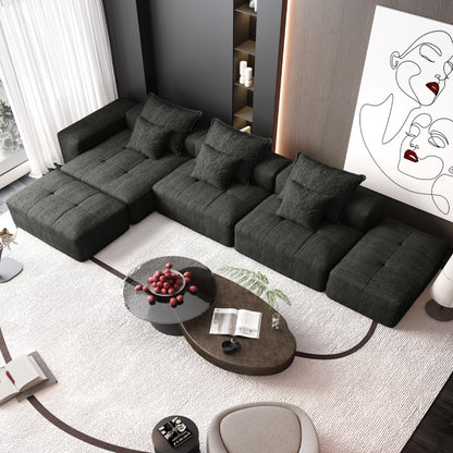 Modern Oversized Modular Sectional Sofa, Sparkling Chenille Fabric Soft Cushion Sofa With 6 Pillows, 6 Pieces Diy Combination Tufted Sofa, No Assembly Required - Black