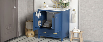Bathroom Vanity With Single Sink, Combo Cabinet Undermount Sink, Bathroom Storage Cabinet With 2 Doors And A Drawer, Soft Closing, Multifunctional Storage, Solid Wood Frame - Blue