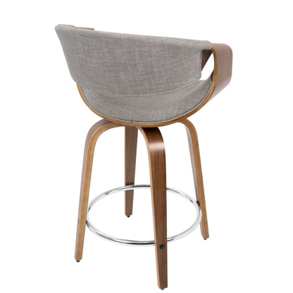 Curvini - Mid-Century Modern Counter Stool (Set of 2) - Walnut / Light Gray
