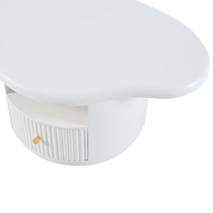 Cloud - Coffee Table, Irregular Shape Coffee Table With 1 Dreawer And Shelf For Living Room - White