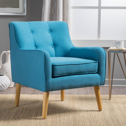 Modern Arm Chair With Tufted Back And Wooden Legs - Teal
