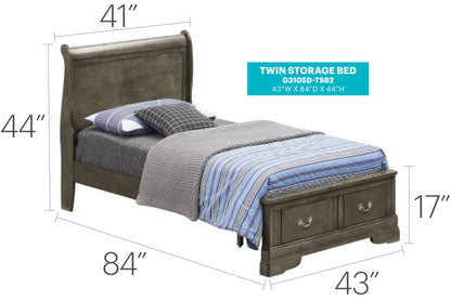 Twin Storage Bed Elegant Traditional - Gray