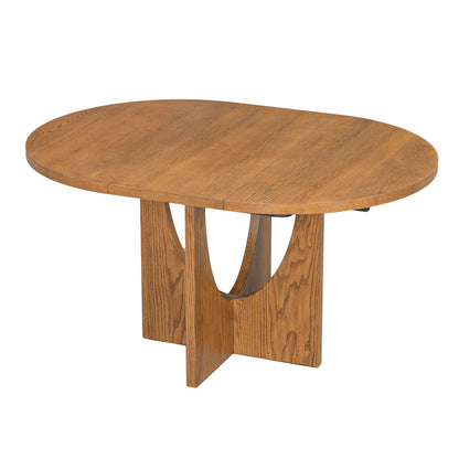Topmax - 5 Piece Modern Extendable Round Dining Table Set With Removable Leaf For Small Places - Walnut / Beige