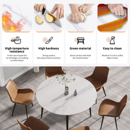53.15" Modern Man-Made Stone Round Metal Dining Table-Position For 6 People - White / Black