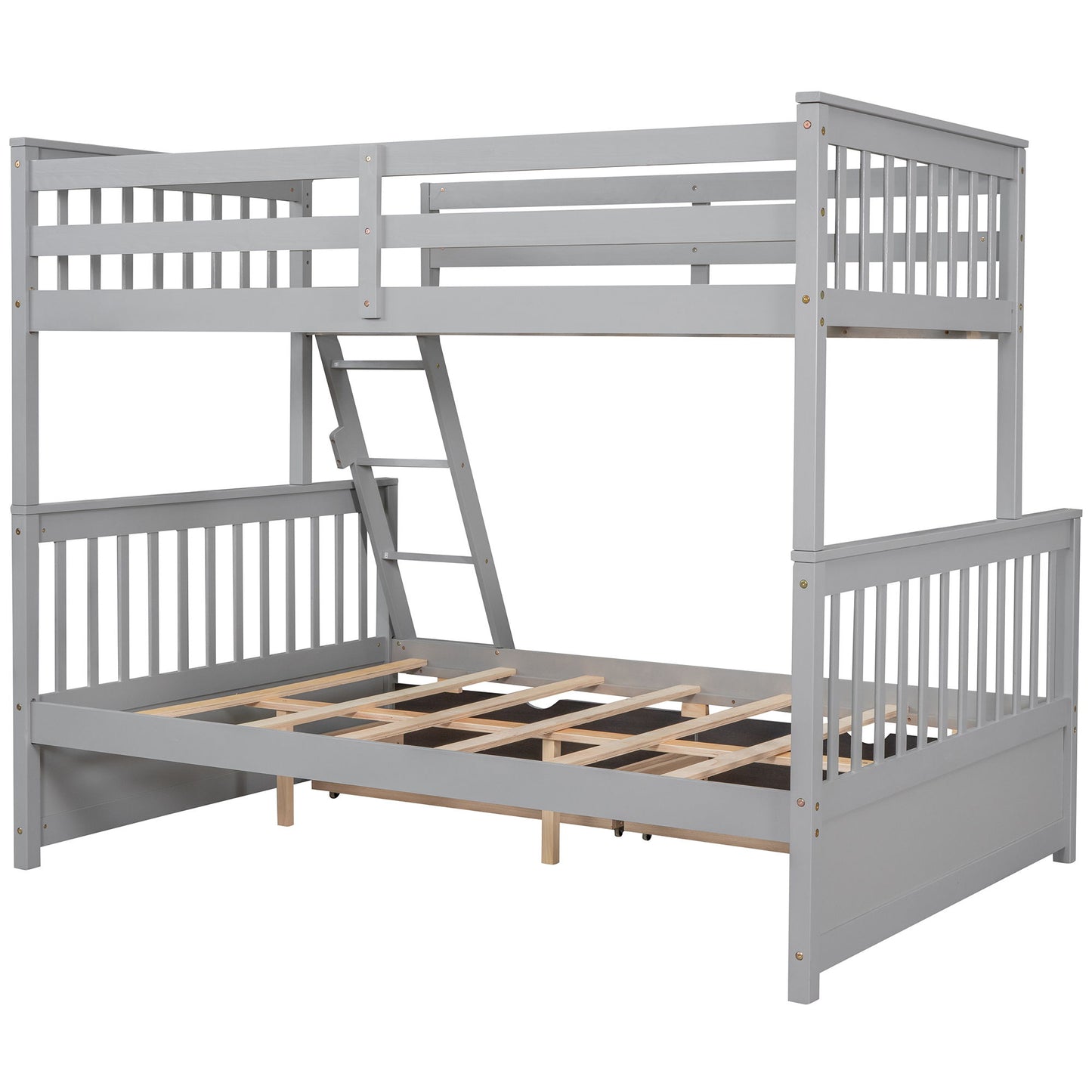 Twin Over Full Bunk Bed With Ladders And Two Storage Drawers - Gray