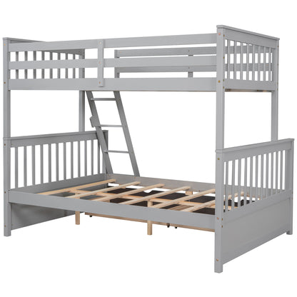 Twin Over Full Bunk Bed With Ladders And Two Storage Drawers - Gray