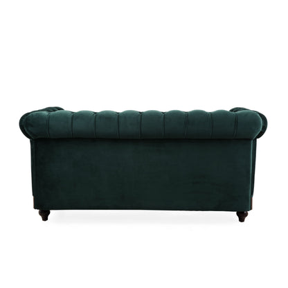 Chesterfield Velvet Loveseat Sofa 2 Person Rolled Arm Upholstered Couch - Forest Green