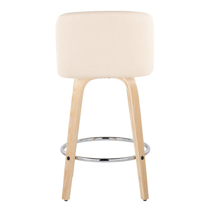 Toriano - Contemporary Fixed Height Counter Stool With Swivel & Round Footrest (Set of 2) - Natural / Cream