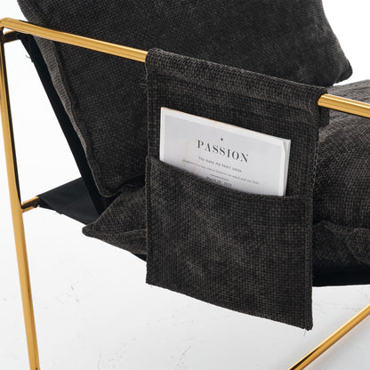Upholstered Hanging Armchair With Arm Pocketsmetal Frame (Set of 2), Gold-Plated Craftsmanship, Crushed Foam Cushions And Skin-Friendly Woven Fabric For Living Room And Bedroom - Dark Gray