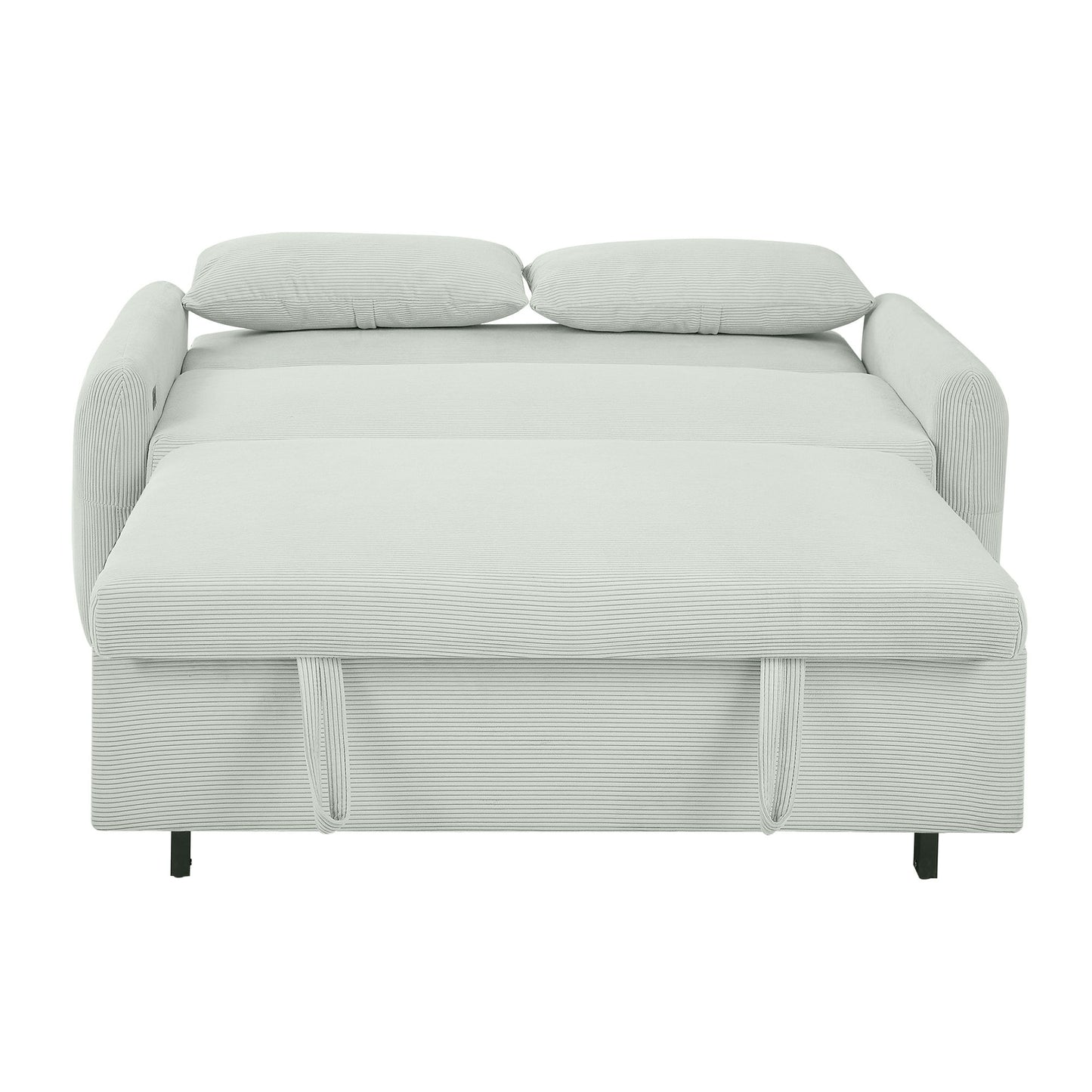 Pull Out Sofa Bed Convertible Couch 2 Seat Loveseat Sofa Modern Sleeper Sofa With 2 Throw Pillows And USB Ports For Living Room - Light Gray Green