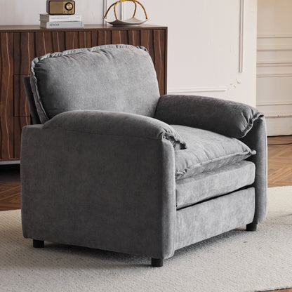 Oversized Reading Armchair With Thick Cushions, High Back Support - Gray