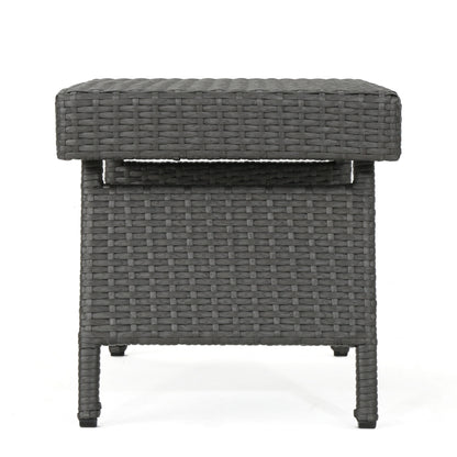 Outdoor Wicker Table With Rectangular Tabletop - Gray