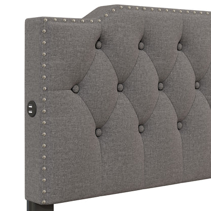 Queen Size Upholstered Platform Bed With 2 Drawers And 2 Sets Of USB Ports On Each Side - Gray