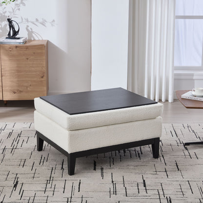 Upholstered Wood Base Storage Ottoman With Reversible Lid Coffee Table, Foot Stool Square Footrest With Rubberwood Legs For Living Room Bedroom Entryway And Office - Ivory