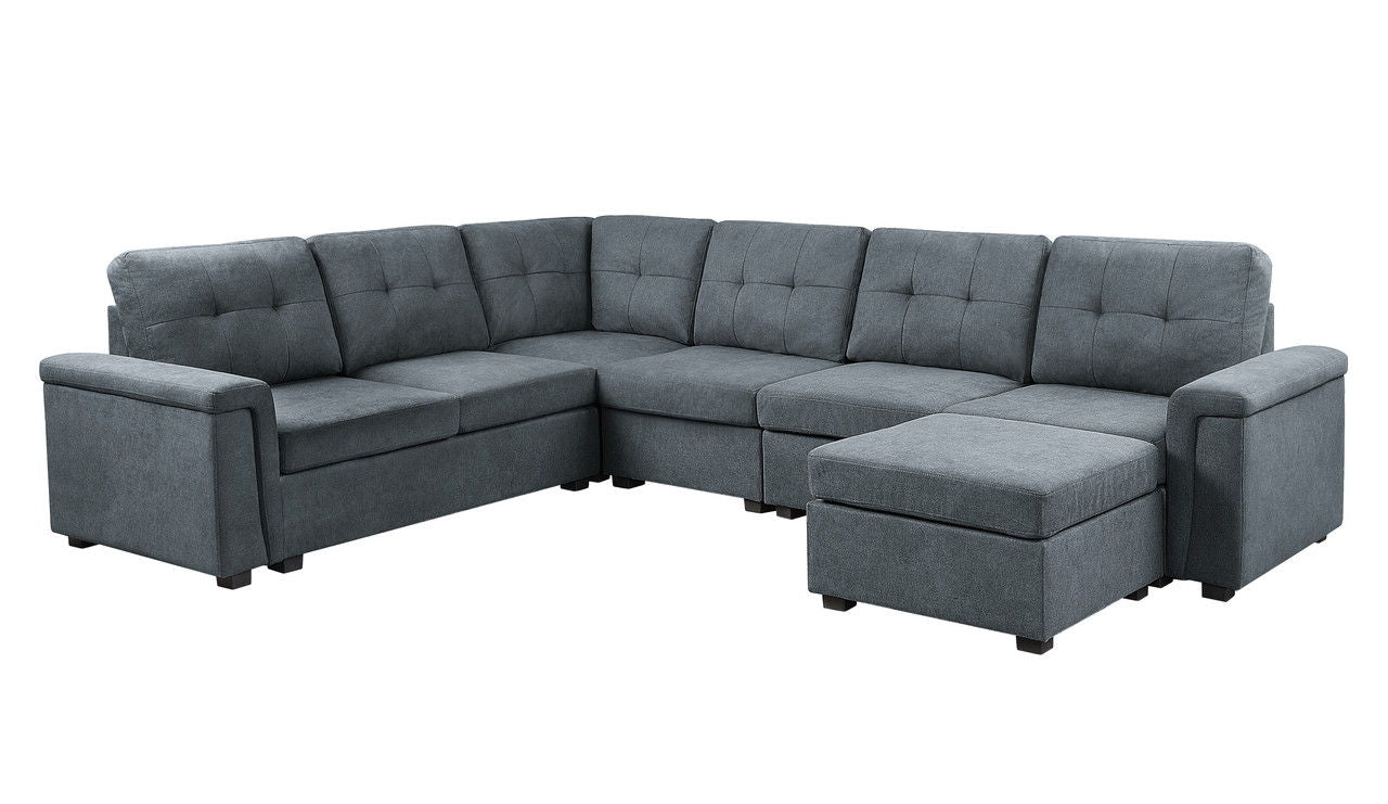 Isla - Woven 7 Seater Sectional Sofa With Ottoman - Gray