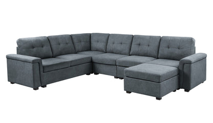 Isla - Woven 7 Seater Sectional Sofa With Ottoman - Gray