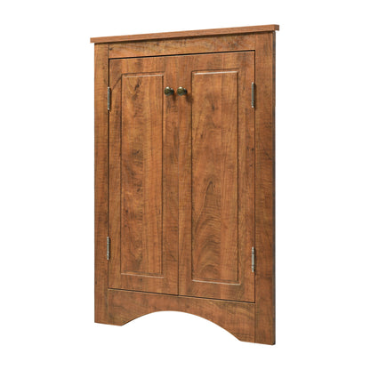 Triangle Bathroom Storage Cabinet With Adjustable Shelves, Freestanding Floor Cabinet For Home Kitchen - Brown